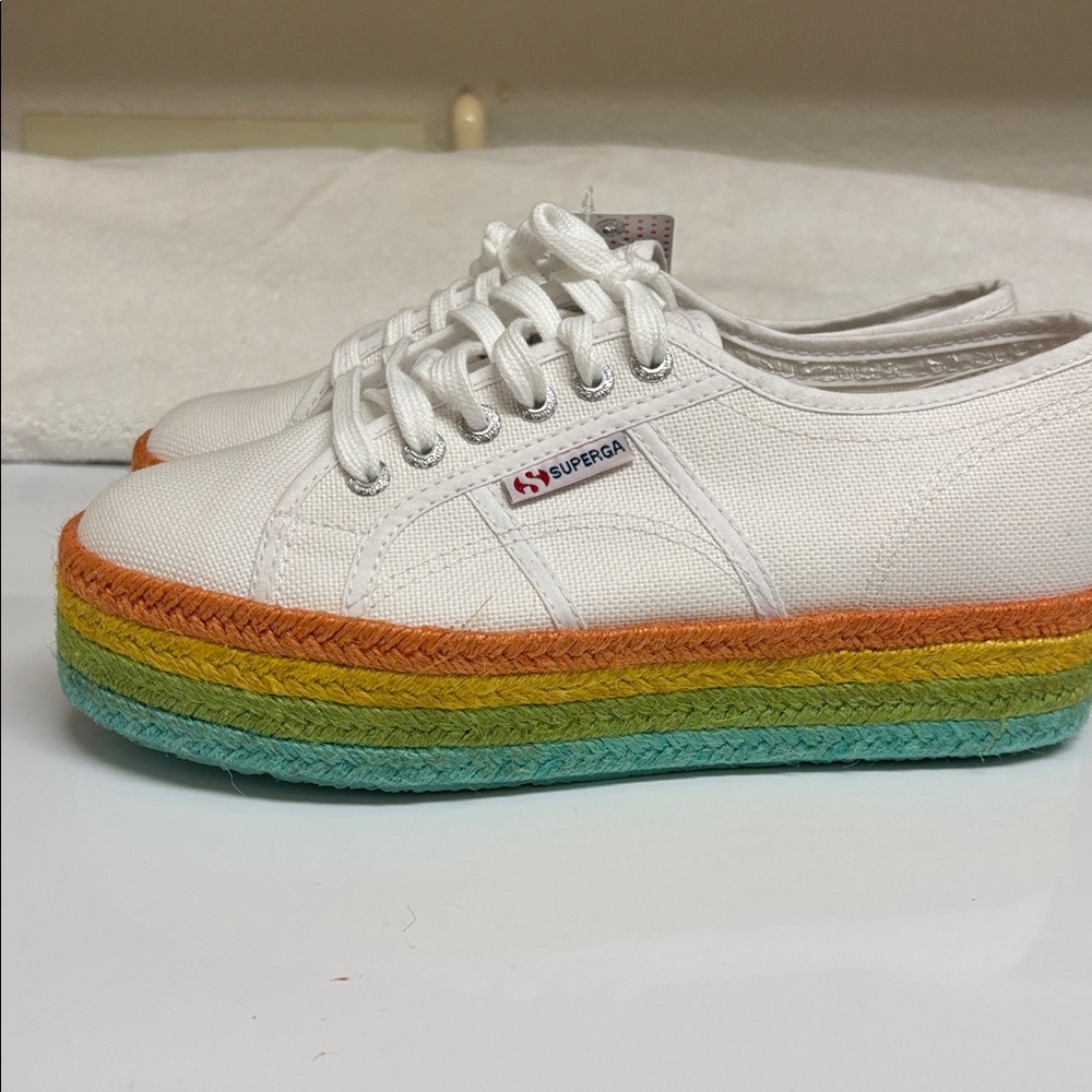 NWT Superga White Sneakers with Rainbow Sole Size 8 - Picture 5 of 5